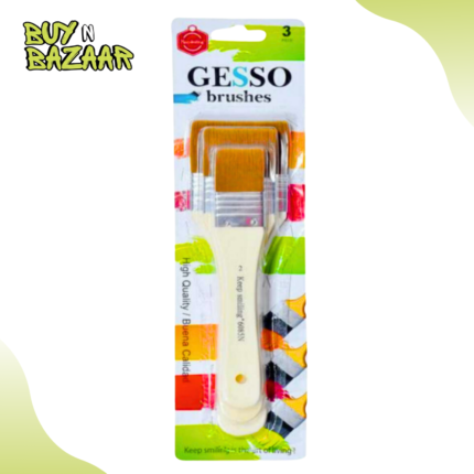 Gesso Paint Brush Set Pack of 3 – Wide Flat Priming Brushes